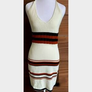 Boho Crochet Knit Dress Halter Top Western Earthy Stoner Festival Swim Coverup M